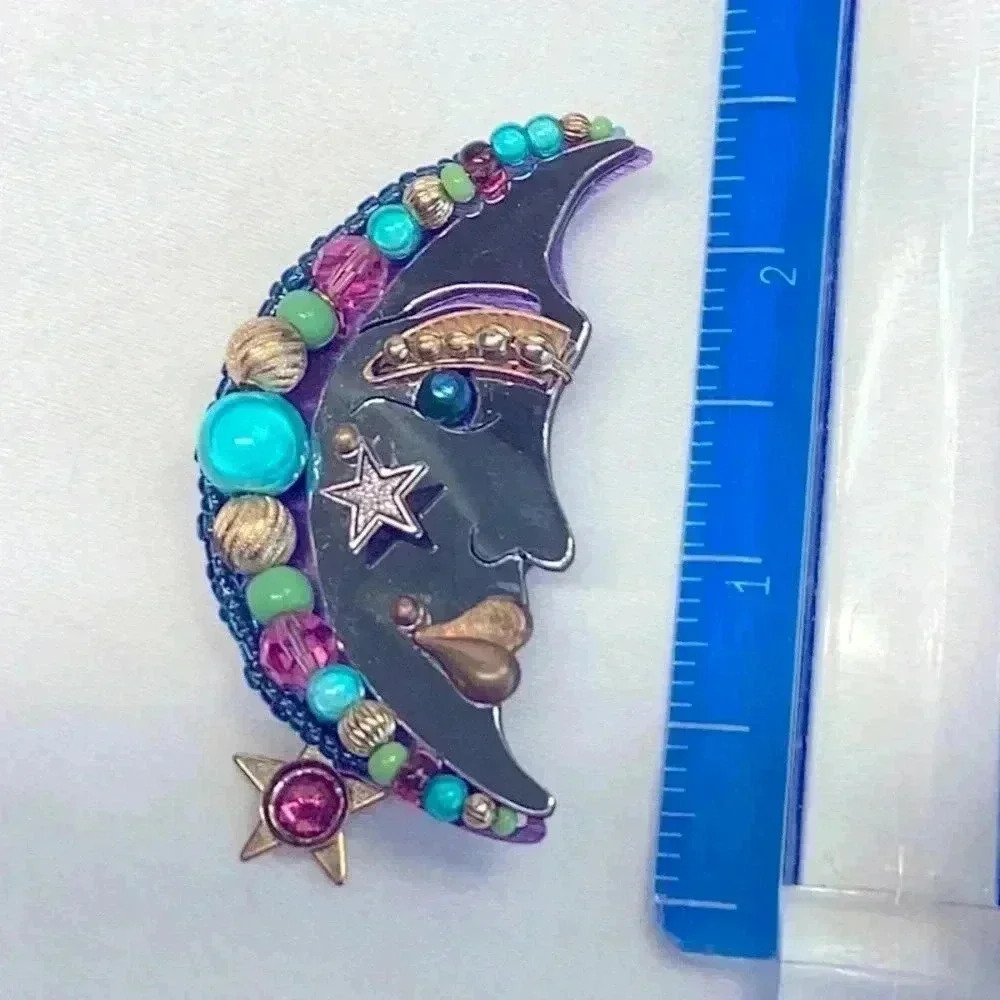 Liztech 2004 Mirrored Moon Brooch Multi Colored - Picture 4 of 4